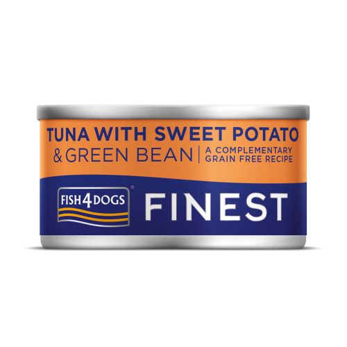 Fish4Dogs Finest tonijn met zoete aardappel en groene bonen - 85 gram - natvoer voor honden