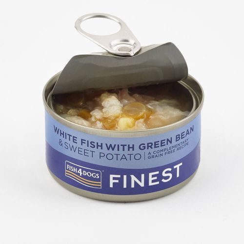 Fish4Dogs Finest witvis met zoete aardappel en groene bonen - 85 gram - natvoer voor honden